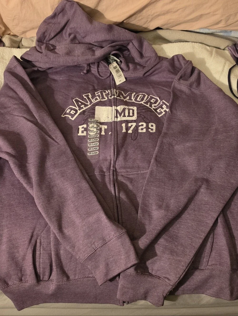 Baltimore MD Purple Zip-Up Hoodie Sweatshirt - XX-Large